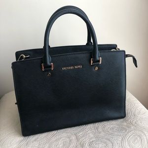 MK Selma Saffiano Leather Satchel (Black)